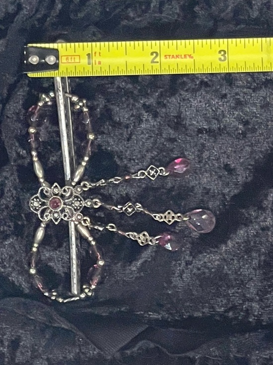 Vintage-Inspired Flexi - 8 Silver PewterFloral Hair Clips with Pink Beads (Pair) main image 6